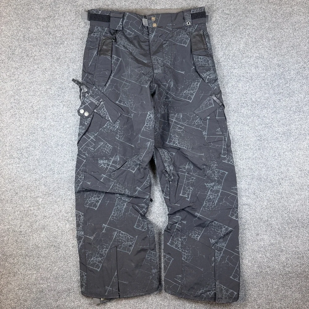 686 x Vestal Snowboard Pants Mens S Black Gray Crackle Print Cargo Ski